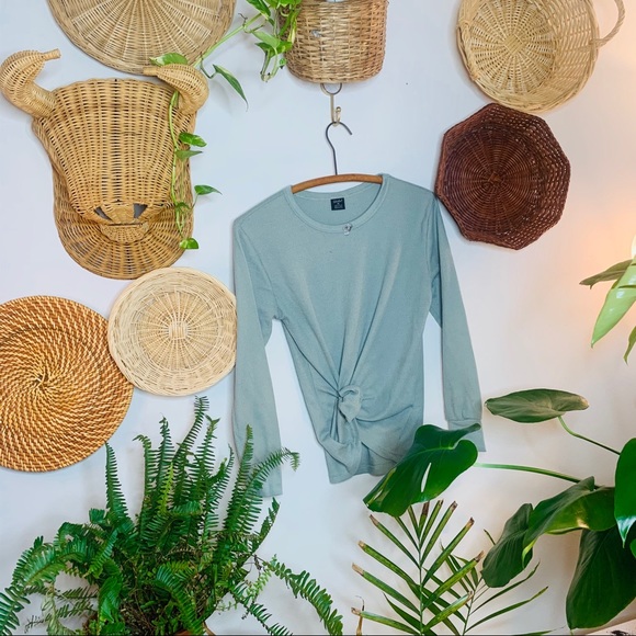 vtg vsco 90s sage green waffle weave long sleeve - Picture 2 of 6